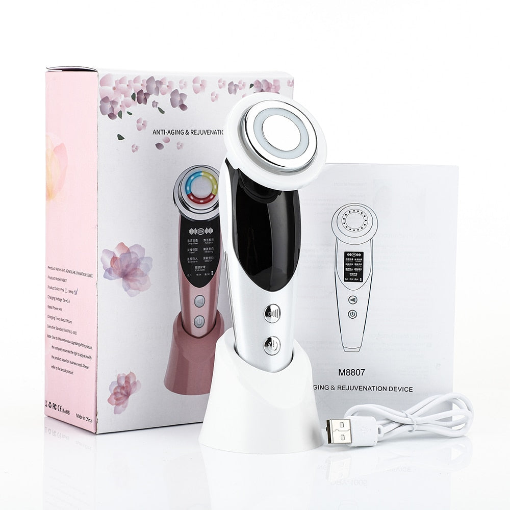 Massageador Facial 7 em 1 Rejuvenescimento da pele Massageador Facial Terapia de Luz Antienvelhecimento Rugas Aparelho de Beleza