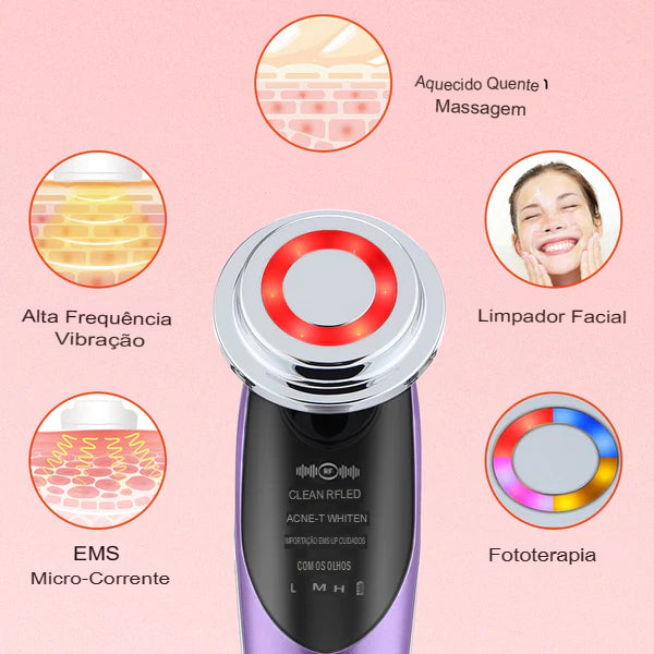 Massageador Facial 7 em 1 Rejuvenescimento da pele Massageador Facial Terapia de Luz Antienvelhecimento Rugas Aparelho de Beleza